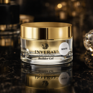 Inveray Builder Gel Luxury Collection - profesjonalny żel budujący do stylizacji paznokci w eleganckim słoiku z złotą pokrywką - projekt Halo Papaya projektowanie produktowe