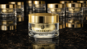 Inveray Builder Gel Luxury Collection - profesjonalny żel budujący do stylizacji paznokci w eleganckim słoiku z złotą pokrywką - projekt Halo Papaya projektowanie produktowe